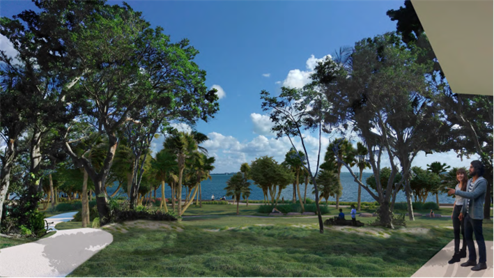 Rendering of the new Alice Wainwright Park landscape with a view of the bay
