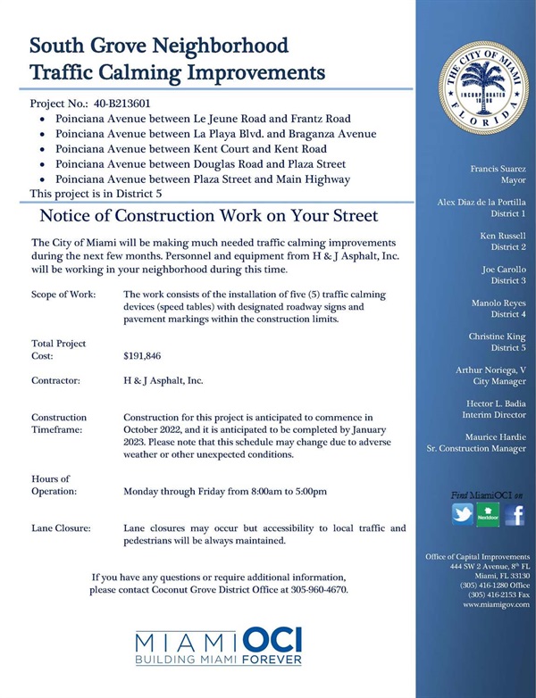 Notice of Construction For The South Grove Neighborhood Traffic Calming Improvements