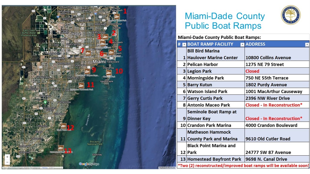 Miami Dade County Public Boat Ramps Map