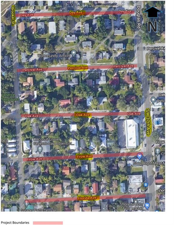Map of West Coconut Grove Roadway Improvements Project Boundaries