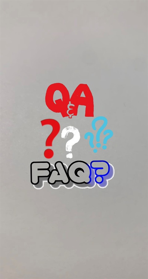 Gray box with the letters QA and question marks and letters FAQ