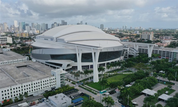 Aerial View of The Outside of Marlins Stadium in Miami