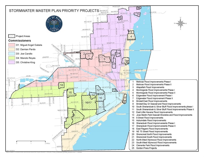 City of Miami - 2024 Map of Stromwater Master Plan Priority Projects Citywide