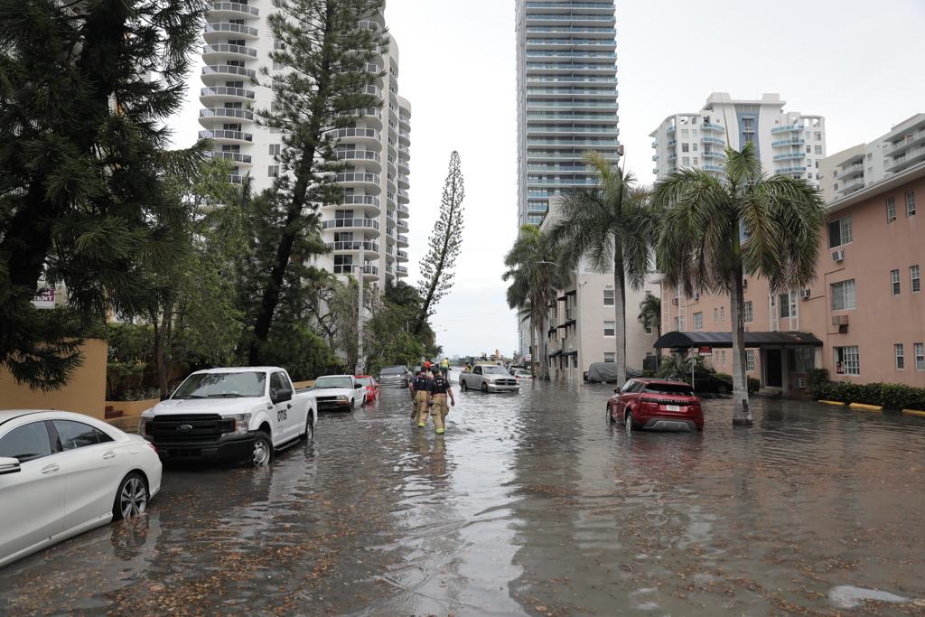 Flooding during a thunderstorm in Downtown Miami