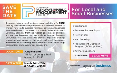Informational flyer for City of Miami Pathways to Public Procurement Summit event