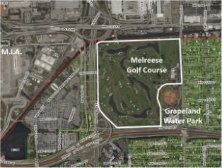 Aerial map view of Melreese Golf Center and surrounding area 