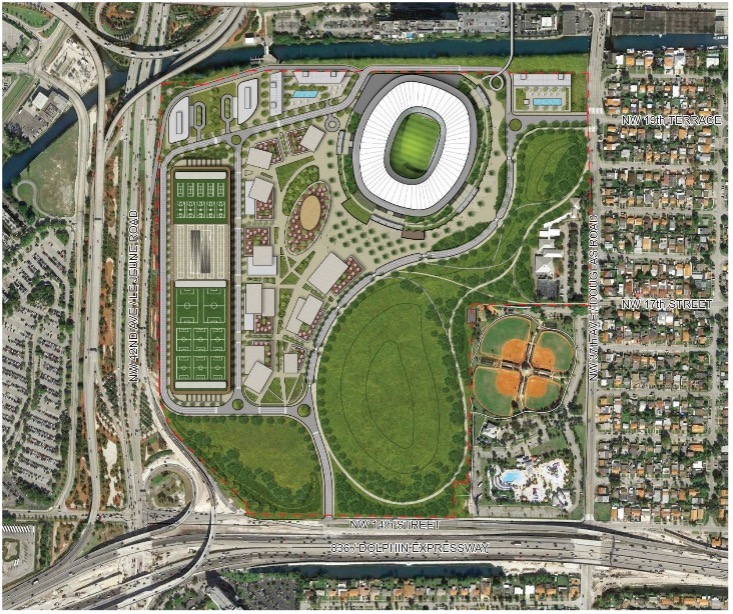 illustrated aerial drawing of Miami Freedom Park 